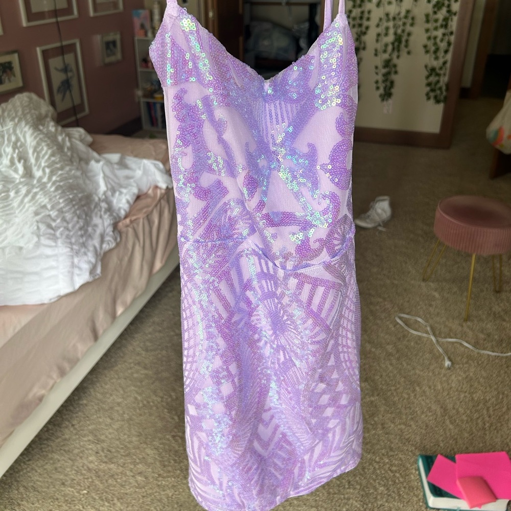 Purple sparkly hoco dress